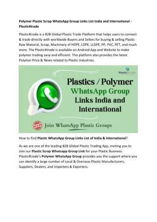 Find Plastic WhatsApp Group Links India & International - Plastic4trade