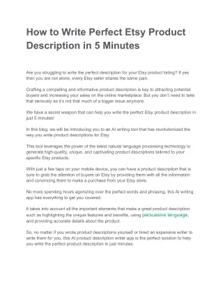 How to Write Perfect Etsy Product Description in 5 Minutes
