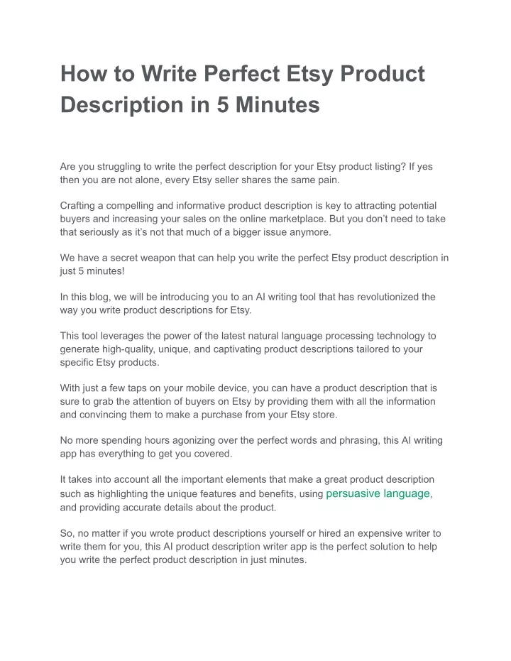 how to write perfect etsy product description