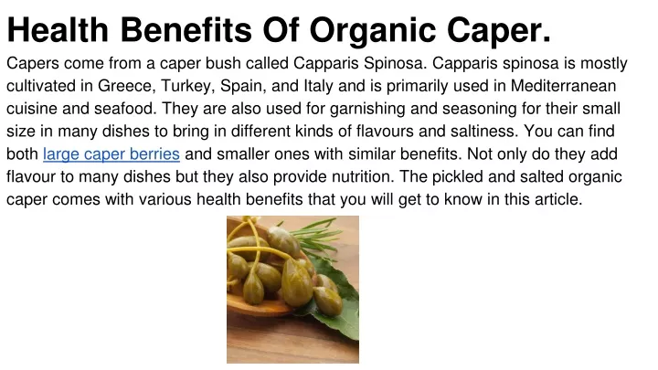 health benefits of organic caper