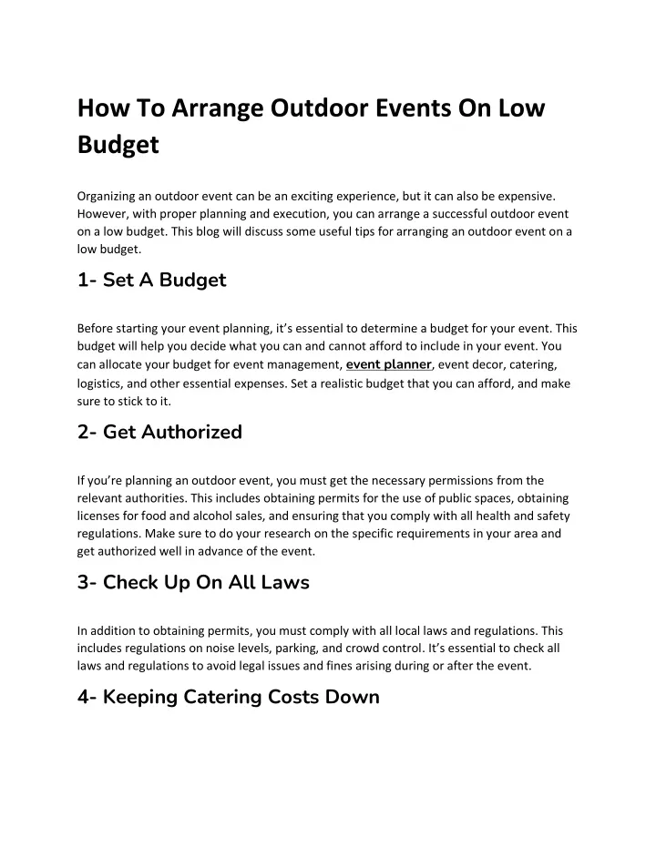 how to arrange outdoor events on low budget