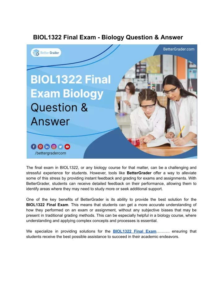 biol1322 final exam biology question answer