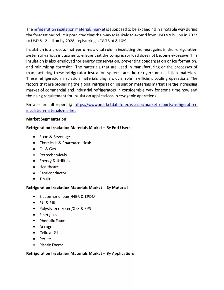 the refrigeration insulation materials market