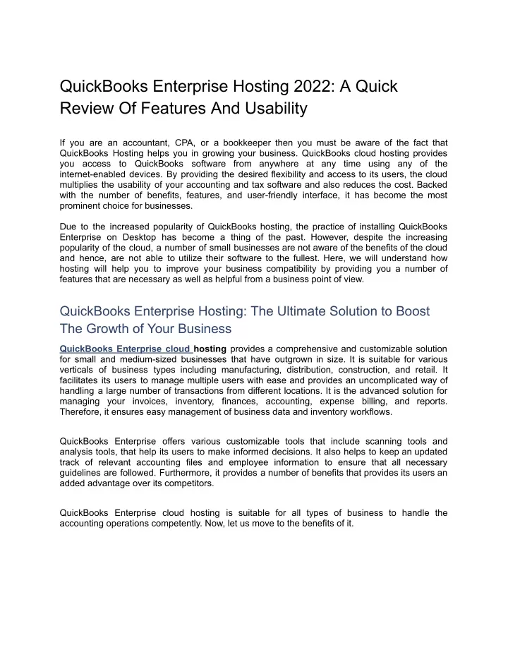 PPT - QuickBooks Enterprise Hosting 2022_ A Quick Review Of Features ...