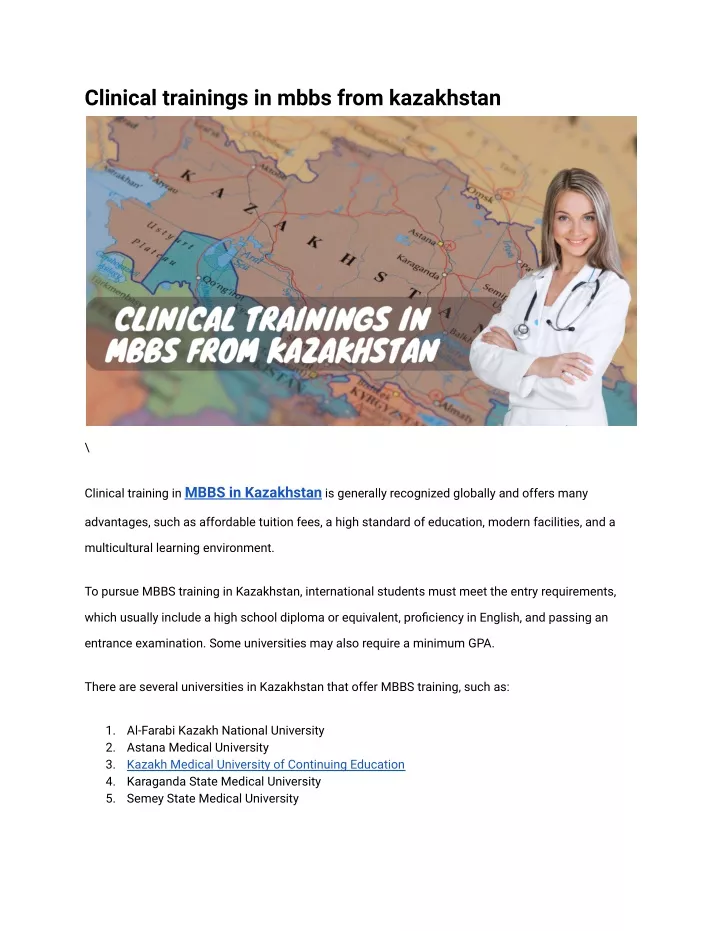 clinical trainings in mbbs from kazakhstan