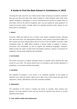 a guide to find the best school in coimbatore
