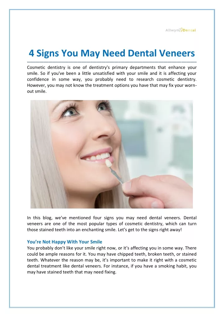 4 signs you may need dental veneers cosmetic