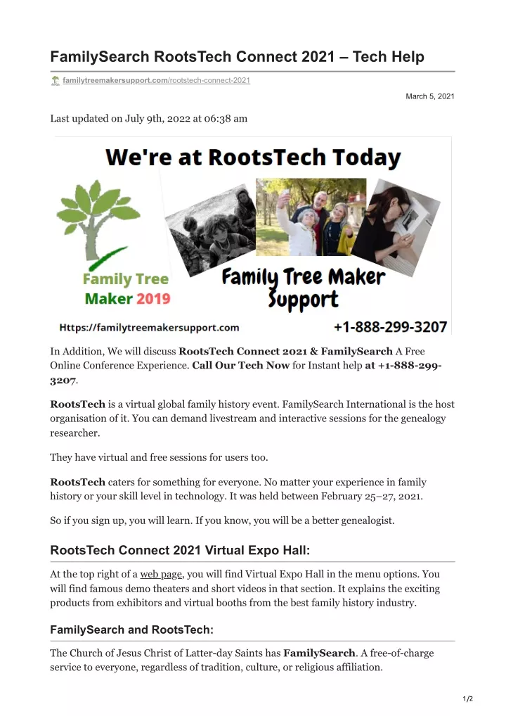 familysearch rootstech connect 2021 tech help