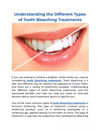 Understanding the Different Types of Tooth Bleaching Treatments
