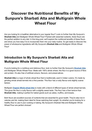 Discover the Nutritional Benefits of My Sunpure's Sharbati Atta and Multigrain Whole Wheat Flour