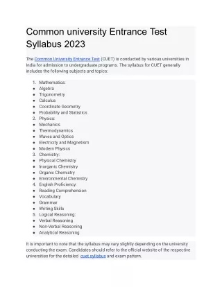 common university entrance test syllabus 2023