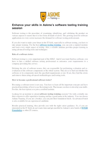 enhance your skills in askme s software testing