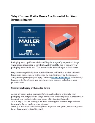 Why Custom Mailer Boxes Are Essential for Your Brand's Success