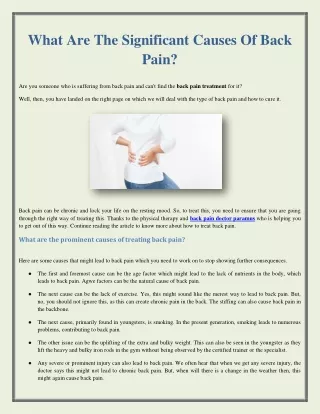 What Are The Significant Causes Of Back Pain?