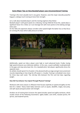 Some Major Tips on How Baseball player uses Unconventional Training