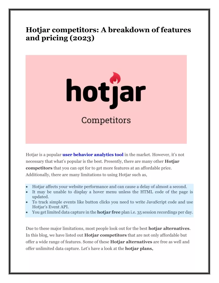 hotjar competitors a breakdown of features