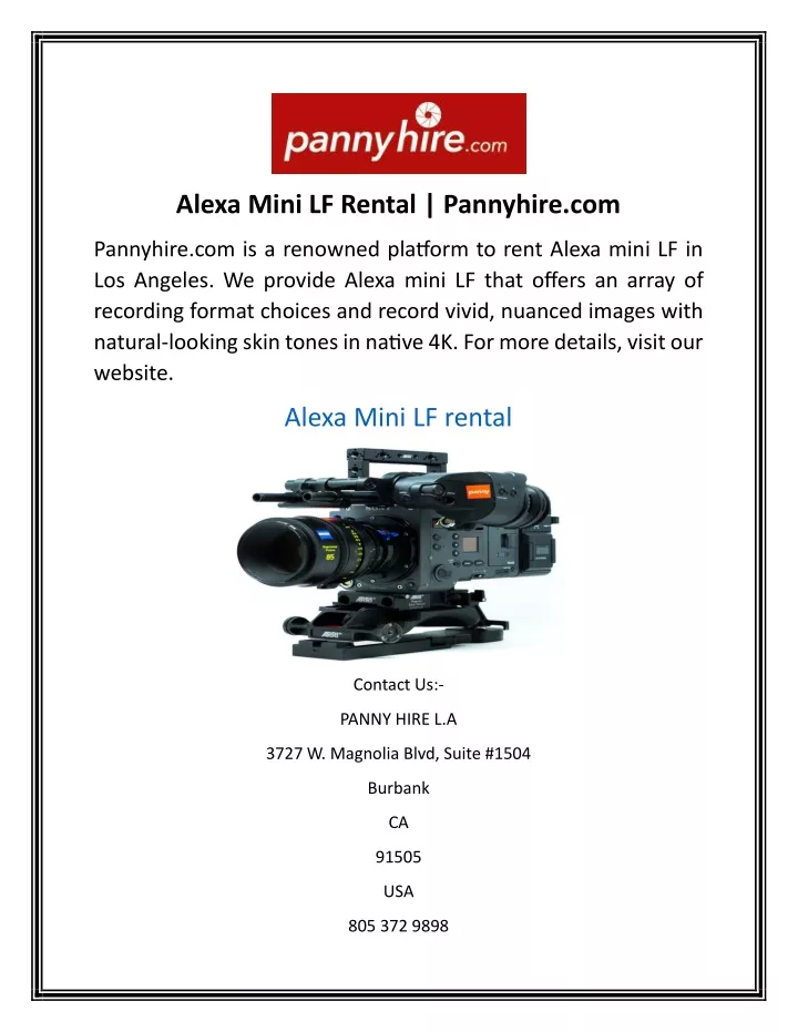 alexa mini lf rental pannyhire com