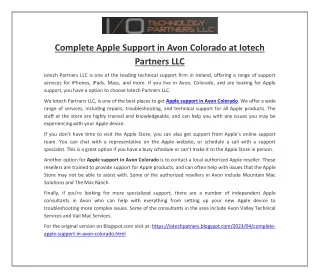 Complete Apple Support in Avon Colorado at Iotech Partners LLC