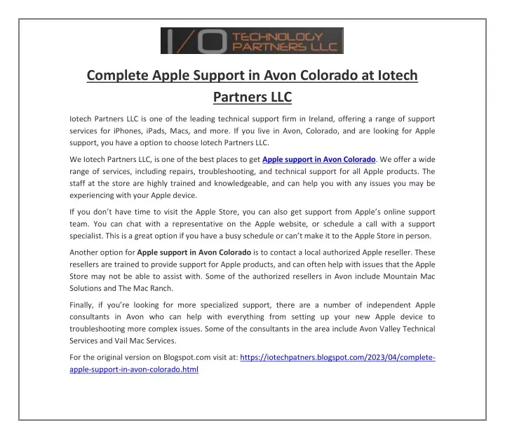 complete apple support in avon colorado at iotech