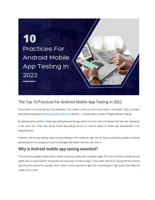 The Top 10 Practices For Android Mobile App Testing In 2022