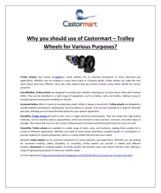 Why you should use of Castormart – Trolley Wheels for Various Purposes?