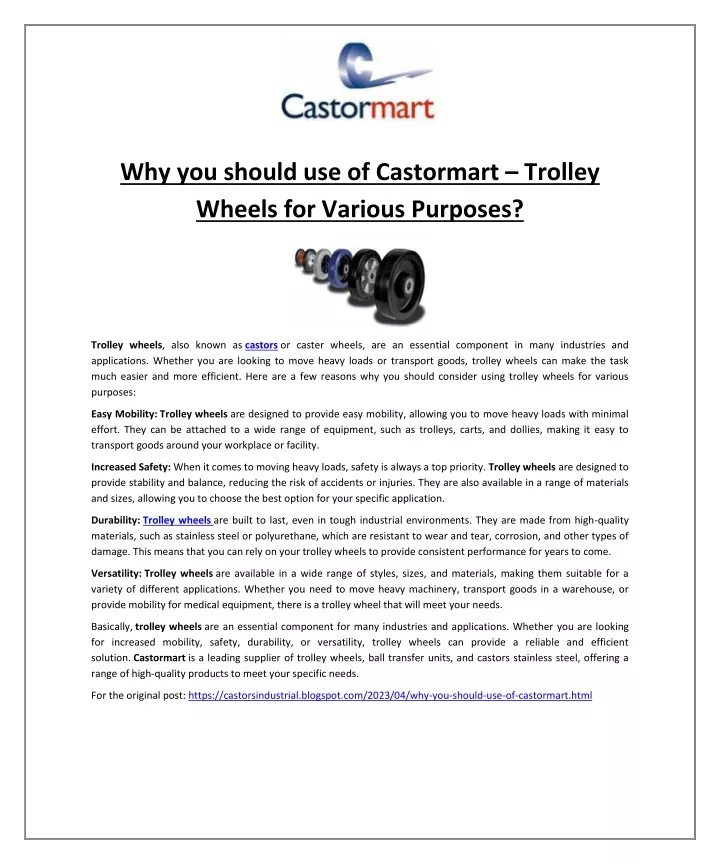 why you should use of castormart trolley wheels
