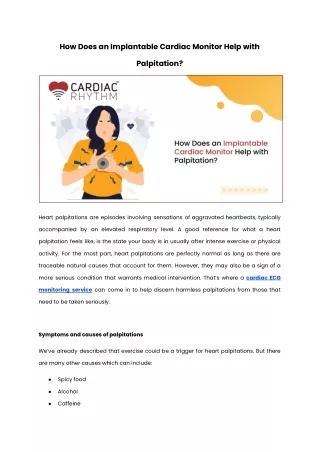 How Does an Implantable Cardiac Monitor Help with Palpitation