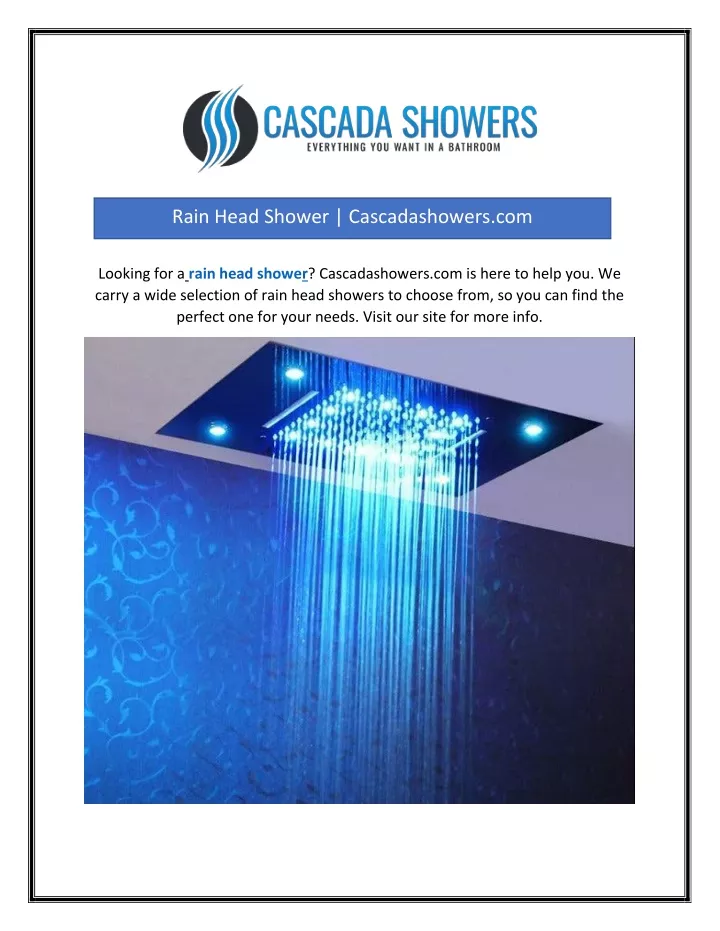 rain head shower cascadashowers com