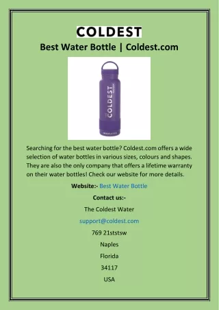 Best Water Bottle  Coldest