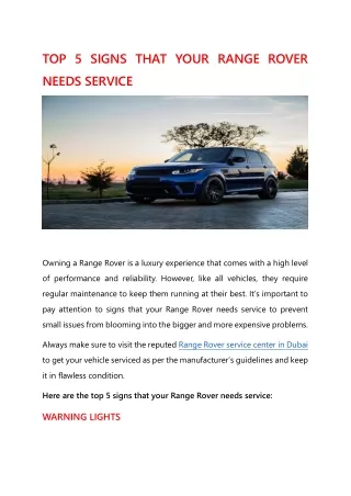TOP 5 SIGNS THAT YOUR RANGE ROVER NEEDS SERVICE
