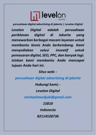 perusahaan digital advertising di jakarta  Levelon Digital