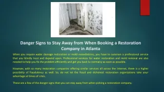 Danger Signs to Stay Away from When Booking a Restoration Company in Atlanta