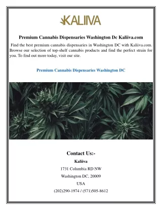 Premium Cannabis Dispensaries Washington Dc | Kaliiva.com