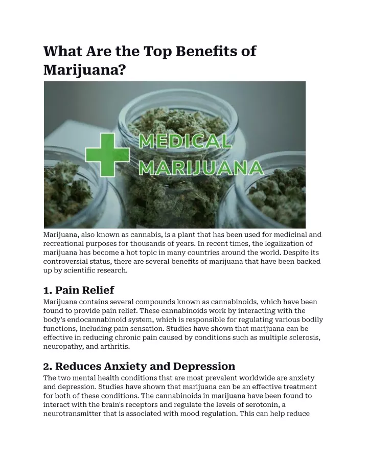 what are the top bene ts of marijuana