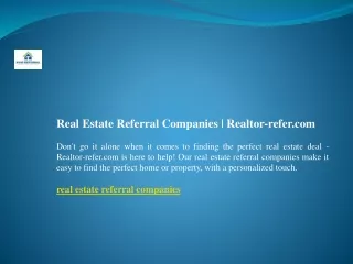 Real Estate Referral Companies  Realtor-refer.com