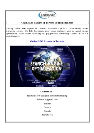 Online Seo Experts in Toronto  Fadsmedia.com