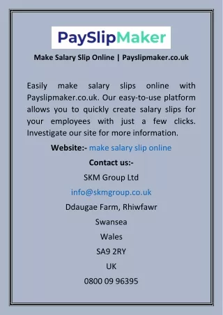 Make Salary Slip Online  Payslipmaker.co.uk