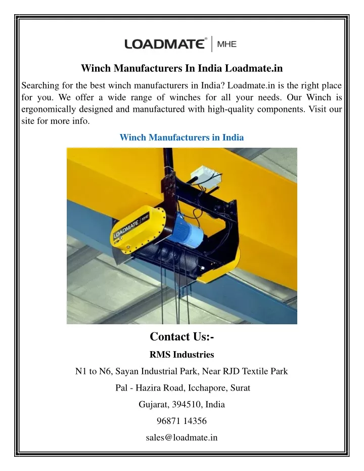 winch manufacturers in india loadmate in