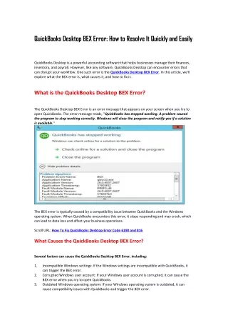 QuickBooks Desktop BEX Error: Diagnosis and Resolution Strategie