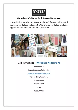 Workplace Wellbeing Nz  Rowwellbeing.com
