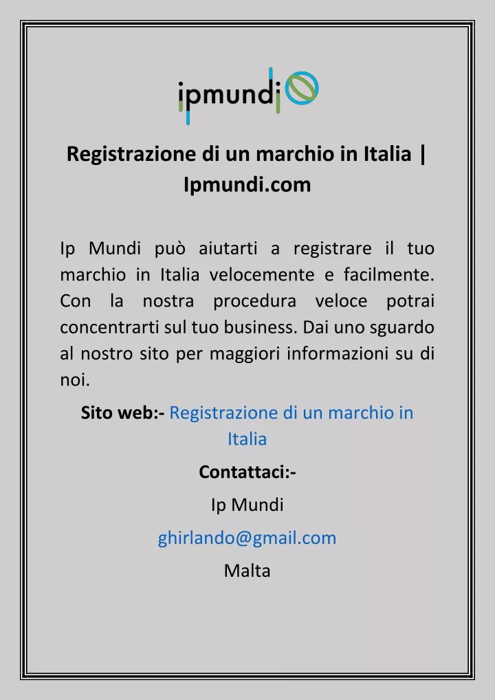 registrazione di un marchio in italia ipmundi com