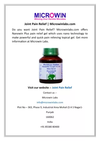 Joint Pain Relief  Microwinlabs.com