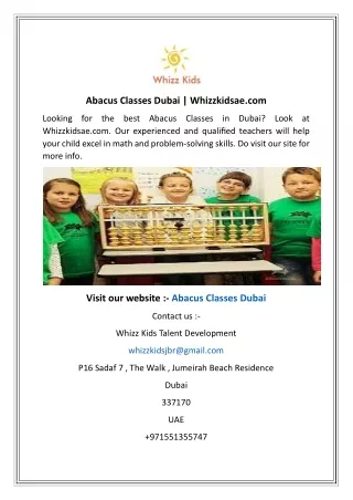 Abacus Classes Dubai  Whizzkidsae.com