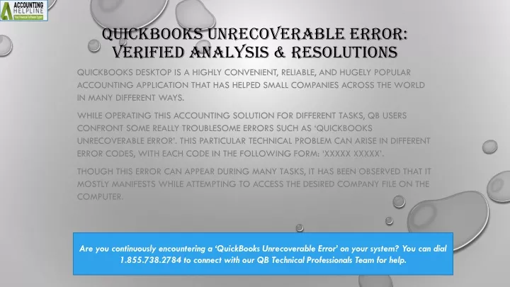quickbooks unrecoverable error verified analysis resolutions