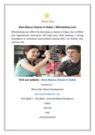 Best Abacus Classes in Dubai  Whizzkidsae.com