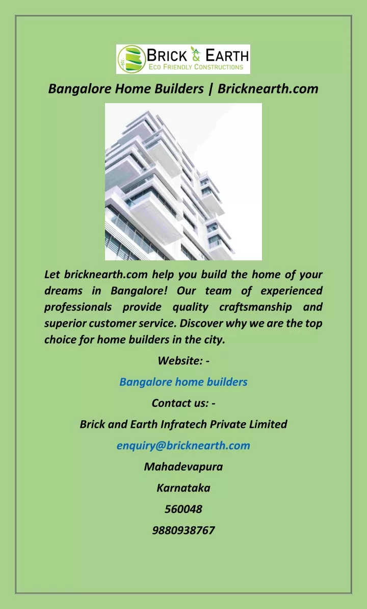 bangalore home builders bricknearth com