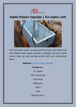 Septic Repair Sapulpa  A1-septic
