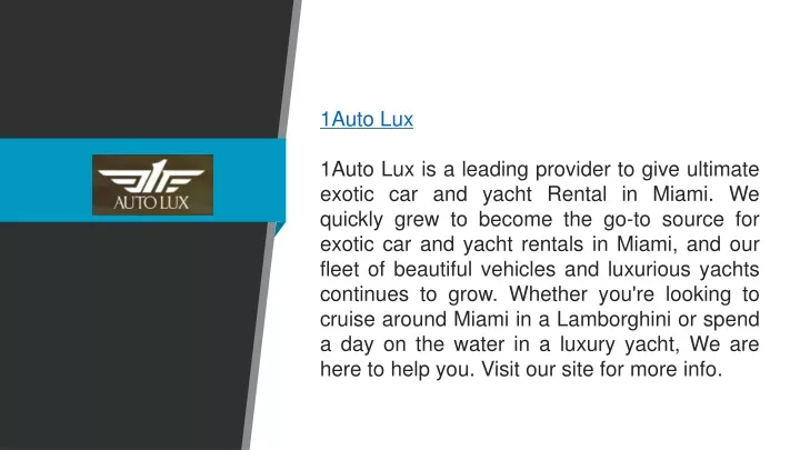 1auto lux 1auto lux is a leading provider to give