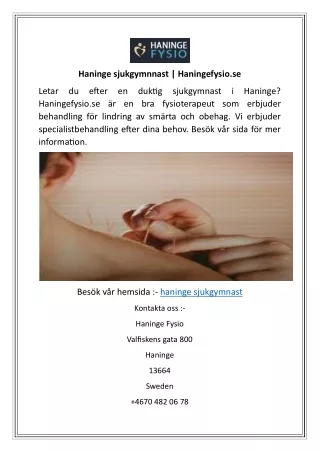 Haninge sjukgymnnast Haningefysio.se
