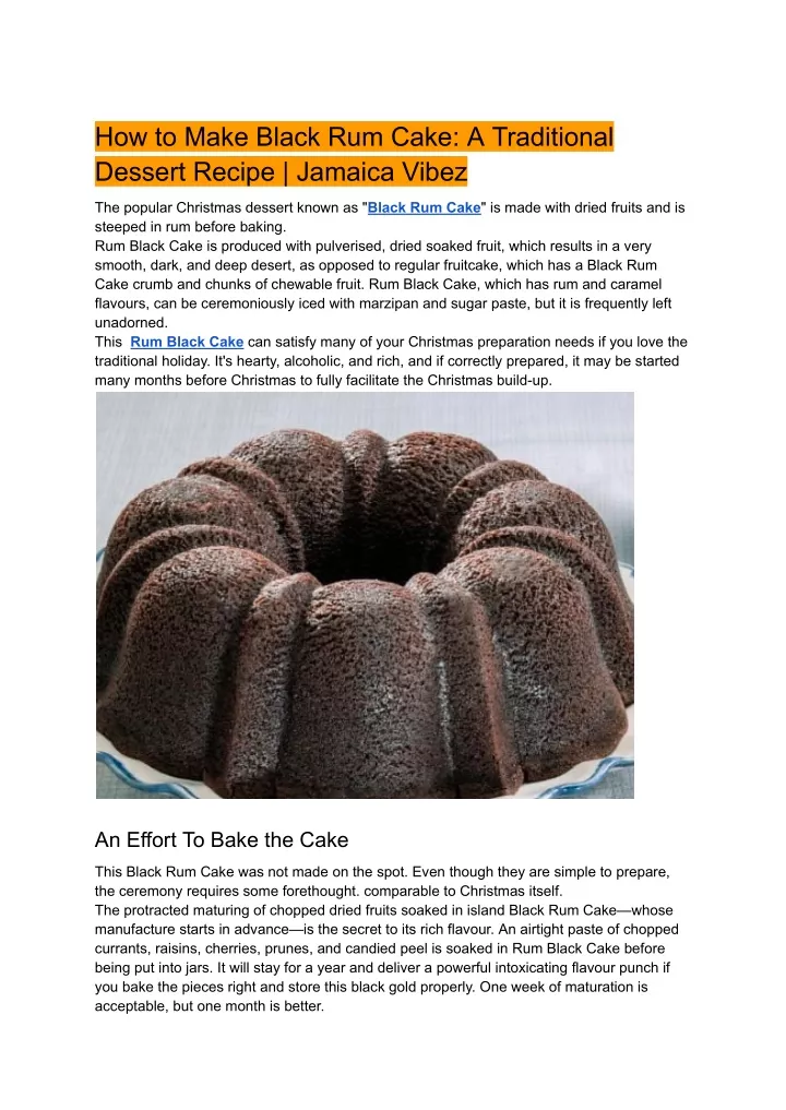 how to make black rum cake a traditional dessert